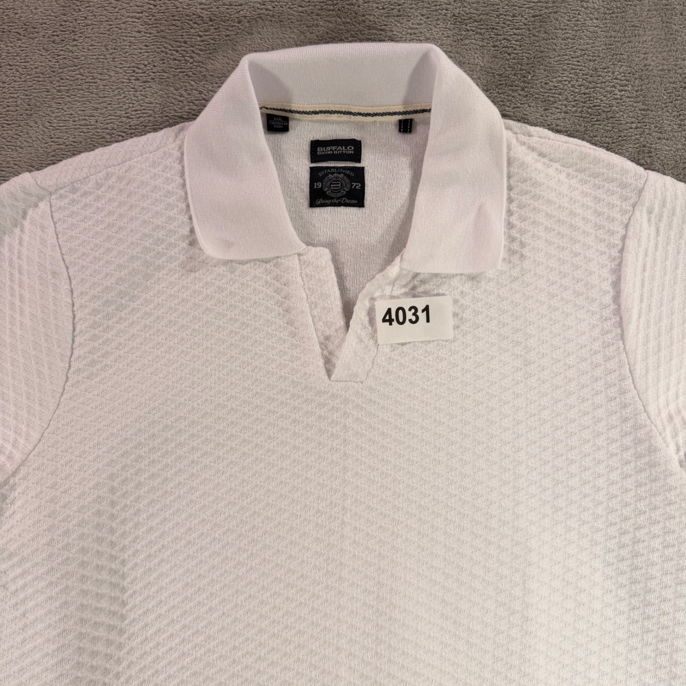 Buffalo David Bitton Polo Shirt Mens Large White Textured Knit Short Sleeve